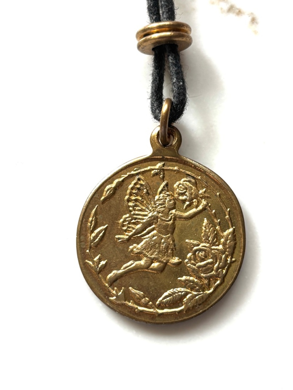 Angel Fairy, Elephant Gold Coin Pendant Necklace Adjustable raised embossing